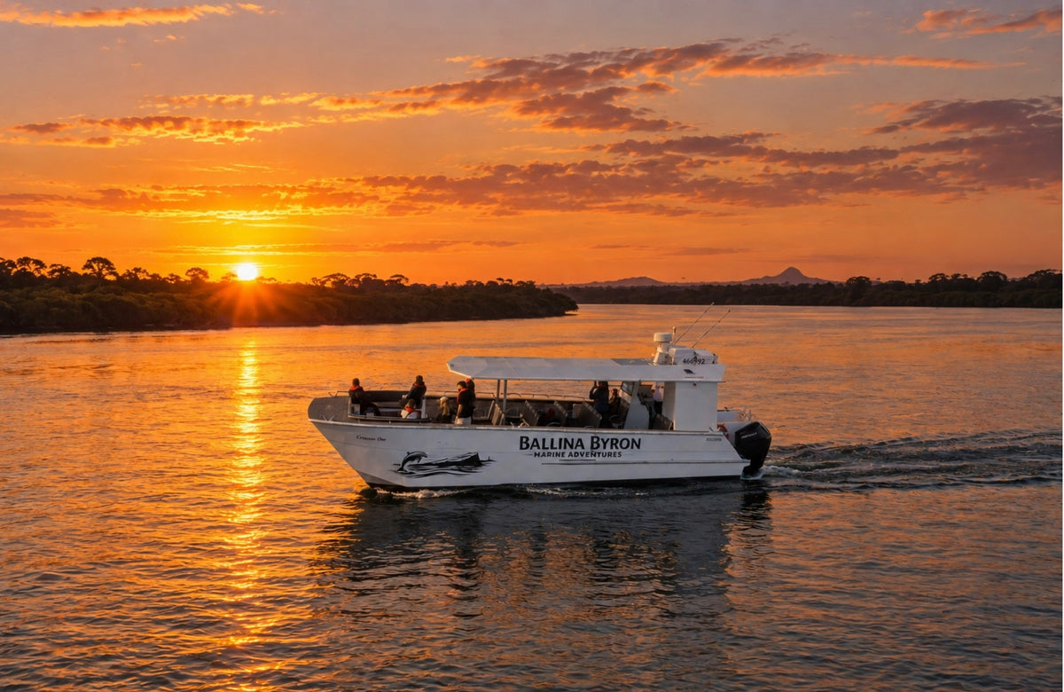 Ballina Byron Marine Adventures boat at sunset