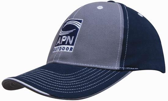 Brushed Heavy Cotton Two Tone Cap with Contrasting Stitching and Open Lip Sandwich - madhats.com.au