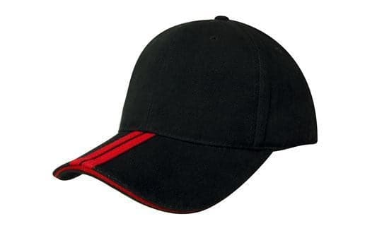 Brushed Heavy Cotton with Two Striped Peak and Sandwich - madhats.com.au