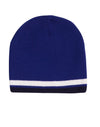 Knitted 100% acrylic contrast stripes beanie - madhats.com.au