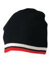 Knitted 100% acrylic contrast stripes beanie - madhats.com.au