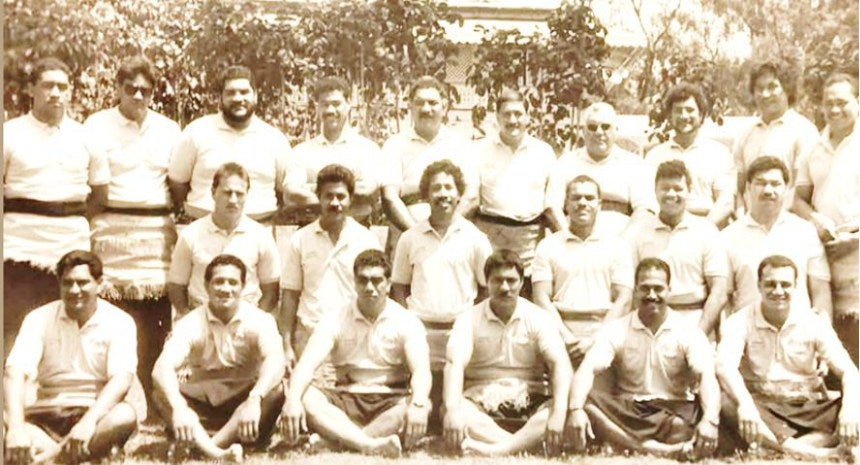 Founding members of Mate Ma'a Tonga photographed together in 1986