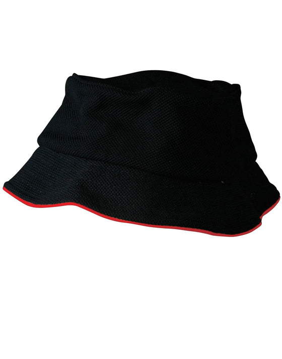 Pique mesh with sandwich trim bucket hat - madhats.com.au