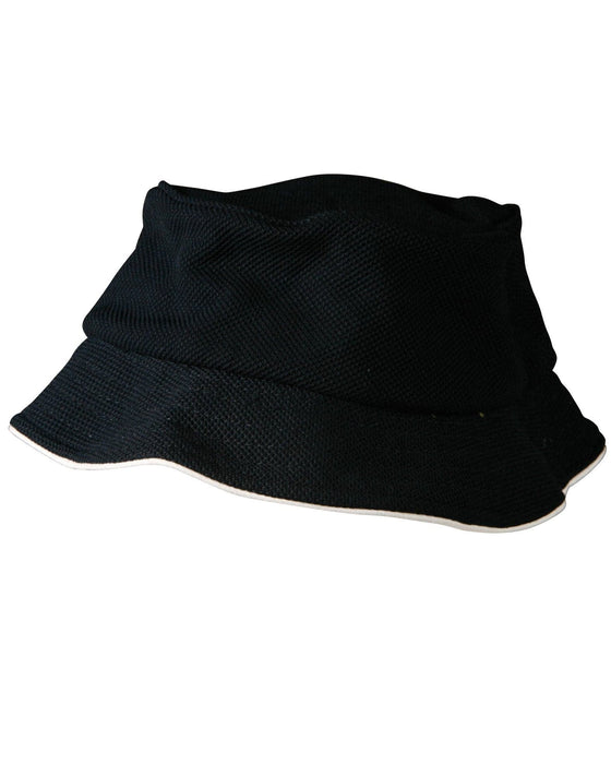 Pique mesh with sandwich trim bucket hat - madhats.com.au