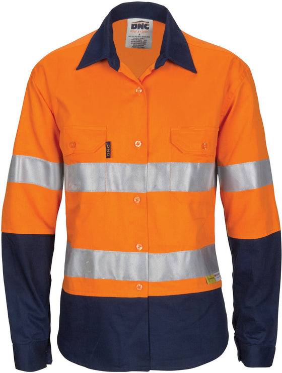 Ladies HiVis Two Tone Cool-Breeze Cott on Sh irt with 3M R/Tape - Long sleeve - kustomteamwear.com