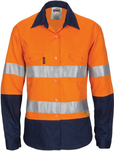 Ladies HiVis Two Tone Cool-Breeze Cott on Sh irt with 3M R/Tape - Long sleeve - kustomteamwear.com