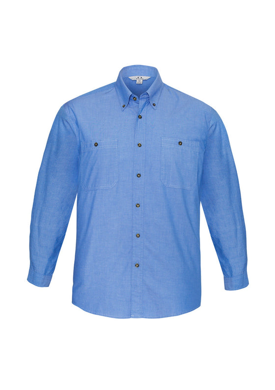 Mens Wrinkle Free Chambray Long Sleeve Shirt