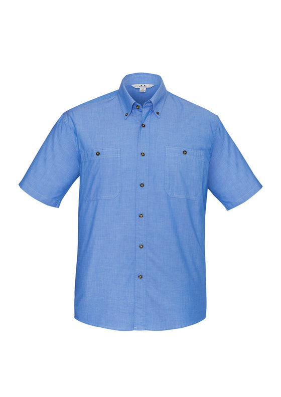 Mens Wrinkle Free Chambray Short Sleeve Shirt