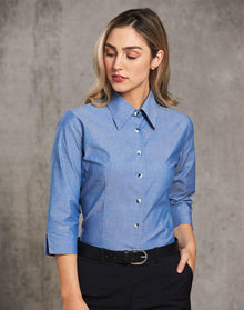  BS04 Ladies' Chambray 3/4 Sleeve - kustomteamwear.com