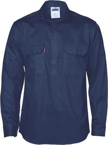 Close Front Cotton Drill Shirt - Long Sleeve - kustomteamwear.com