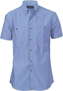  Cotton Chambray Shirt , Twin Pocket - Short Sleeve - kustomteamwear.com