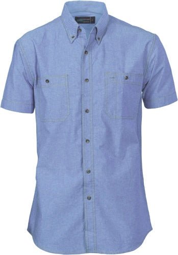 Cotton Chambray Shirt , Twin Pocket - Short Sleeve - kustomteamwear.com