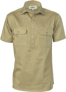  Cotton Drill Close Front Work Shirt - Short Sleeve - kustomteamwear.com