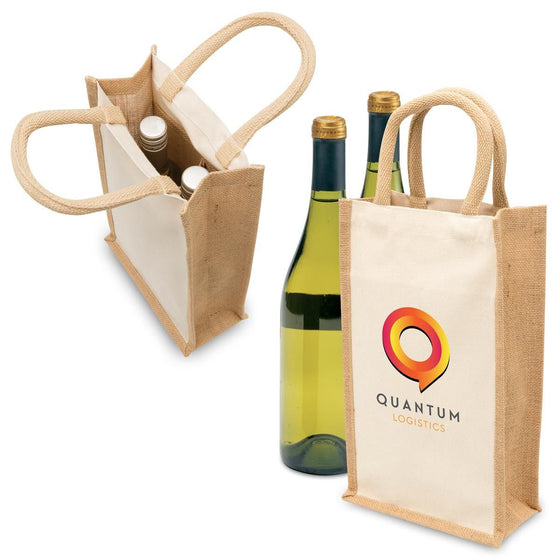 Eco Jute 2 Bottle Wine Bag - kustomteamwear.com