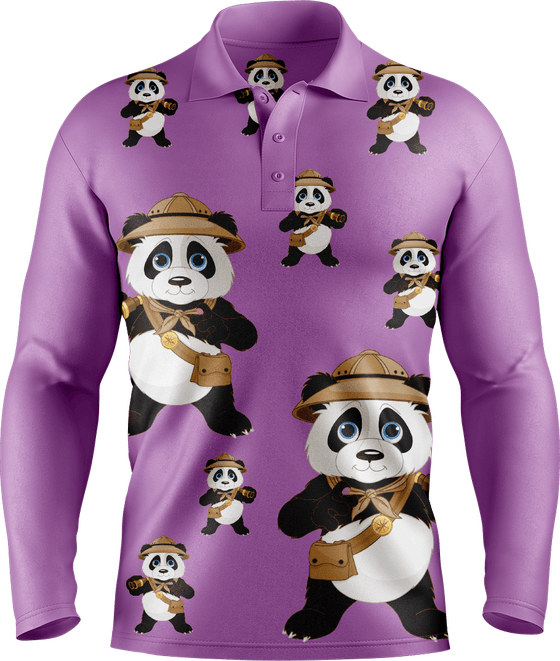 Explorer Panda Men's Long Sleeve Polo - fungear.com.au