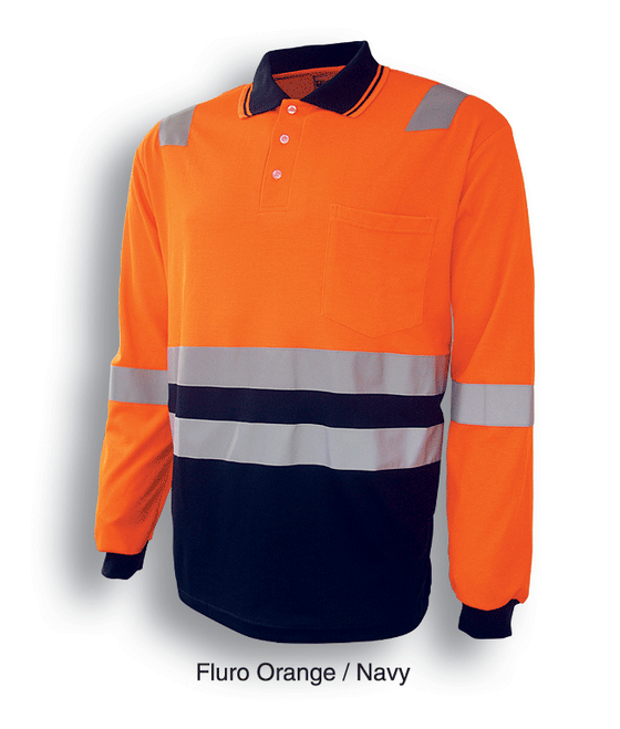 HI-VIS POLYFACE/COTTON BACK POLO WITH TAPE -L/S - kustomteamwear.com