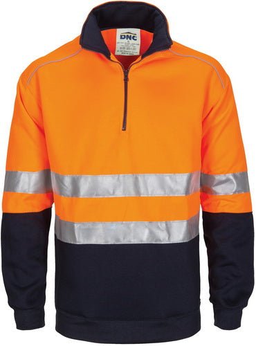 HiVis 1/2 Zip Fleecy with Hoop Pattern CSR Reflective Tape - kustomteamwear.com