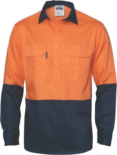 HiVis 2 Tone Cool-Breeze Close Front Cotton Shirt - Long sleeve - kustomteamwear.com
