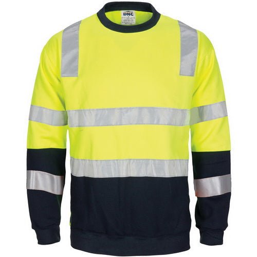 HIVIS 2 tone, crew-neck fleecy sweat shirt with shoulders, double hoop body and arms CSR R/Tape. - kustomteamwear.com