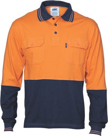  HiVis Cool-Breeze 2 Tone Cotton Jersey Polo Shirt with Twin Chest Pocket - L/S - kustomteamwear.com