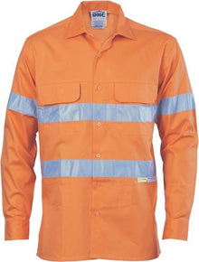  HiVis Cool-Breeze Close Front Cotton Shirt with 3M R/Tape - Long sleeve - kustomteamwear.com