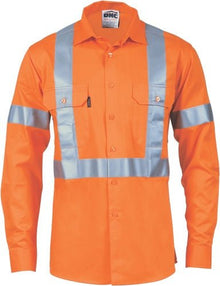  Hivis cool-breeze cotton shirt with double hoop on arms & 'X' back CSR R/tape - long sleeve - kustomteamwear.com