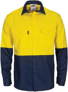  HiVis L/W Cool-Breeze T2 Vertical Vented Cotton Shirt with Gusset Sleeves - Long Sleeve - kustomteamwear.com