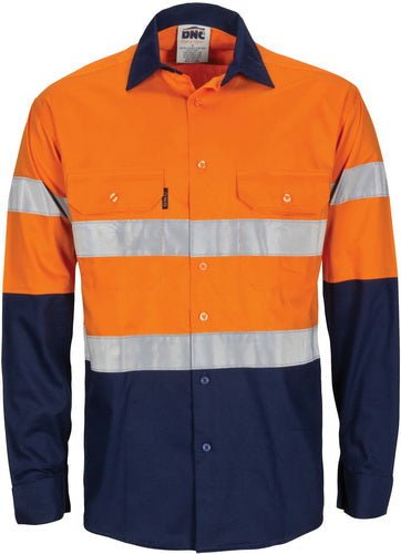 HiVis R/W Cool-Breeze T2 Vertical Vented Cotton Shirt with Gusset Sleeves, Generic R/Tape - Long Sleeves - kustomteamwear.com