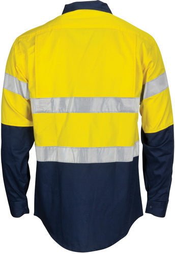 HiVis R/W Cool-Breeze T2 Vertical Vented Cotton Shirt with Gusset Sleeves, Generic R/Tape - Long Sleeves - kustomteamwear.com