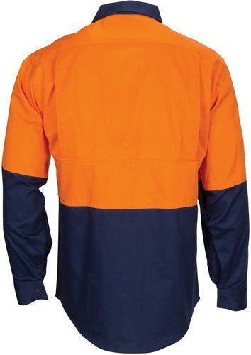 HiVis R/W Cool-Breeze T2 Vertical Vented Cotton Shirt with Gusset Sleeves - Long Sleeve - kustomteamwear.com