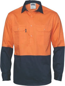  HiVis Two Tone Close Front Cotton Drill Shirt - long sleeve Guss et Sleeve - kustomteamwear.com