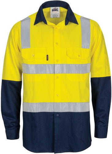 HIVIS Two Tone Cool-Breeze Cotton Shirt with Hoop & Shoulder CSR Reflective Tape - Long Sleeve - kustomteamwear.com