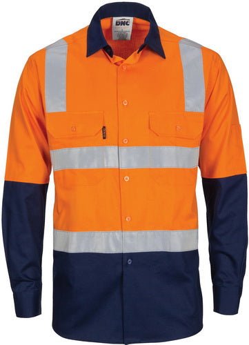 HIVIS Two Tone Cool-Breeze Cotton Shirt with Hoop & Shoulder CSR Reflective Tape - Long Sleeve - kustomteamwear.com