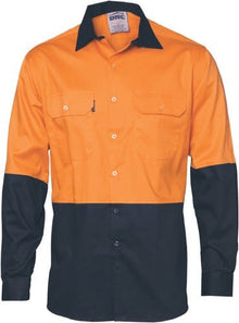  HiVis Two Tone Cotton Drill Vented Shirt - Long Sleeve - kustomteamwear.com