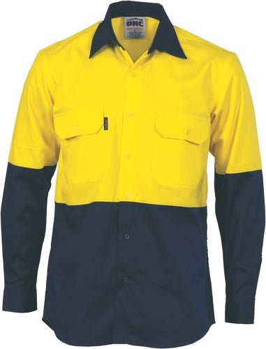 HiVis Two Tone Cotton Drill Vented Shirt - Long Sleeve - kustomteamwear.com