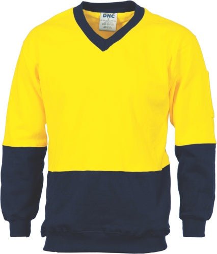 HiVis Two Tone Cotton Fleecy Sweat Shirt V-Neck - kustomteamwear.com