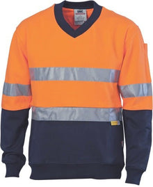  HiVis Two Tone Cotton Fleecy Sweat Shirt V-Neck with 3M R/Tape - kustomteamwear.com