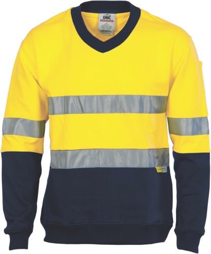 HiVis Two Tone Cotton Fleecy Sweat Shirt V-Neck with 3M R/Tape - kustomteamwear.com