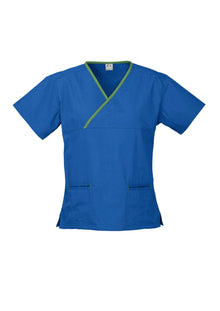  Ladies Contrast Crossover Scrubs Top - kustomteamwear.com