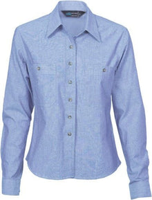 Ladies Cotton Chambray Shirt - Long Sleeve - kustomteamwear.com