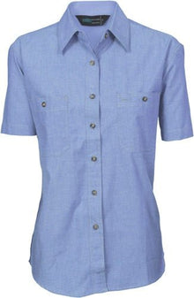 Ladies Cotton Chambray Shirt - Short Sleeve - kustomteamwear.com