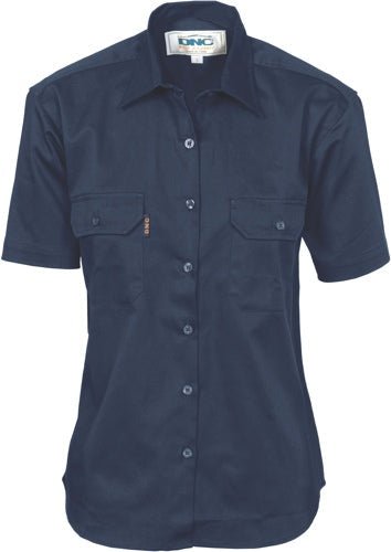 Ladies Cotton Drill Work Shirt - Short Sleeve - kustomteamwear.com
