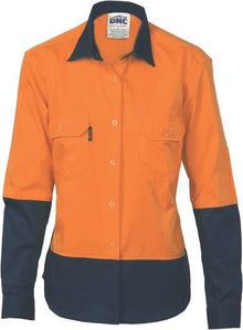  Ladies HiVis 2 Tone Cool-Breeze Cotton Shirt - Long Sleeve - kustomteamwear.com