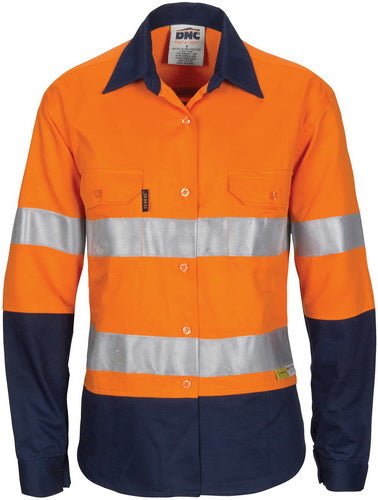 Ladies HiVis 3 Way Cool-Breeze Cotton Shirt with Gusset Sleeve, 3M R/Tape - Long Sleeve. - kustomteamwear.com
