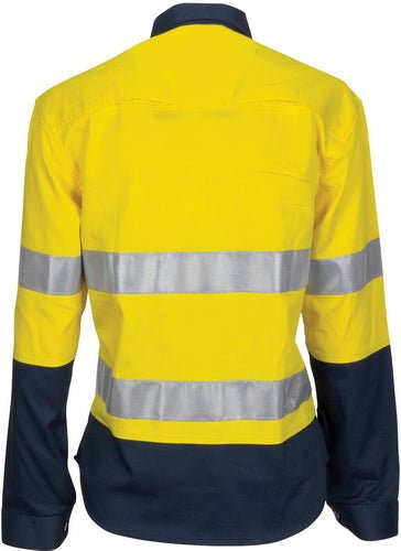Ladies HiVis 3 Way Cool-Breeze Cotton Shirt with Gusset Sleeve, 3M R/Tape - Long Sleeve. - kustomteamwear.com