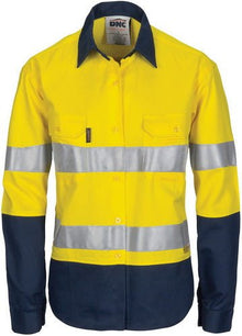  Ladies HiVis 3 Way Cool-Breeze Cotton Shirt with Gusset Sleeve, 3M R/Tape - Long Sleeve. - kustomteamwear.com