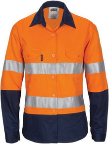  Ladies HIVIS Cool-Breeze Cotton Shirt with CSR R/Tape - Long Sleeve - kustomteamwear.com