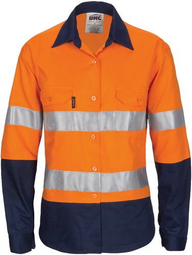 Ladies HIVIS Cool-Breeze Cotton Shirt with CSR R/Tape - Long Sleeve - kustomteamwear.com