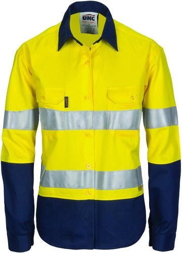 Ladies HiVis Two Tone Cool-Breeze Cott on Sh irt with 3M R/Tape - Long sleeve - kustomteamwear.com