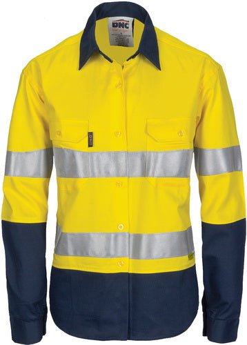 Ladies HiVis Two Tone Cool-Breeze Cott on Sh irt with 3M R/Tape - Long sleeve - kustomteamwear.com